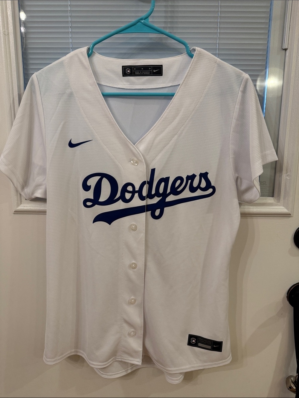 Nike White & Blue Dodgers Button-Front Baseball Jersey